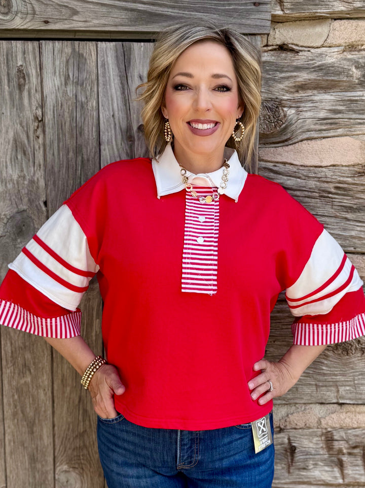 Red & Ready Collared Top