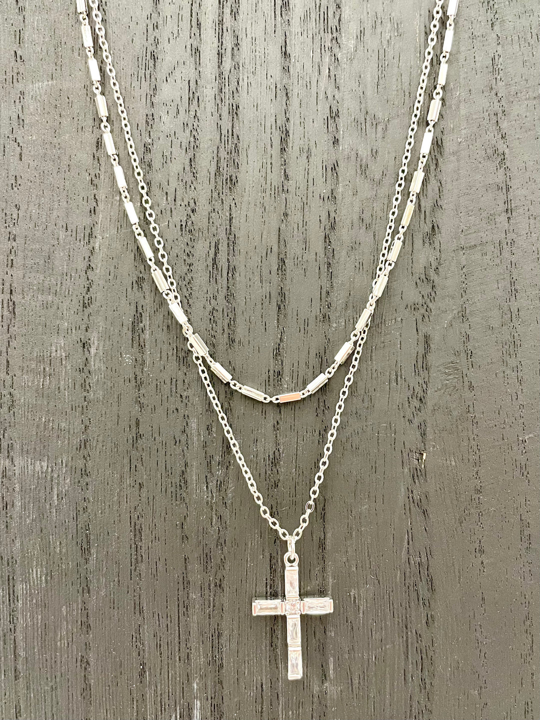 Amelia CZ Silver Cross Necklace