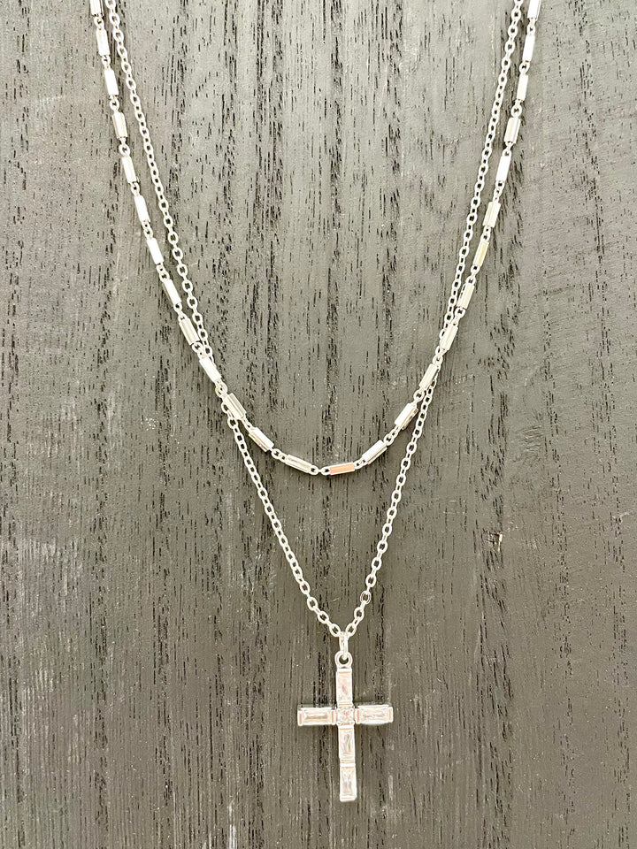 Amelia CZ Silver Cross Necklace