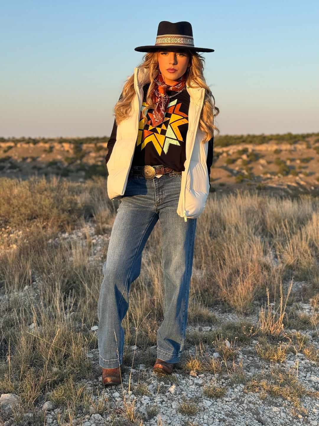 Quilted Aztec in Multicolor Ink Long Sleeve Tee by Texas True Threads