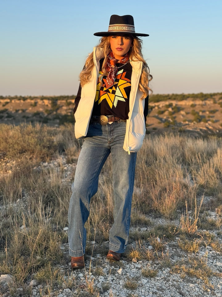 Quilted Aztec in Multicolor Ink Long Sleeve Tee by Texas True Threads