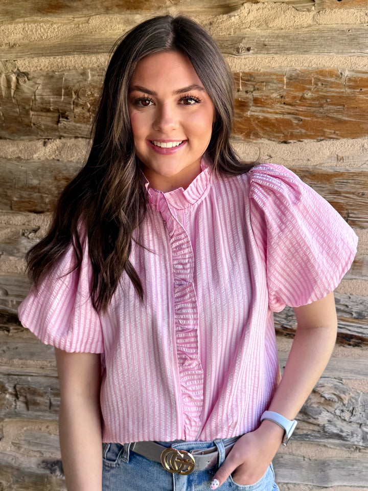 Sweet Magnolia Pink Seersucker Blouse
