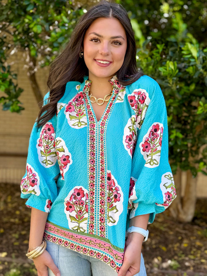 Twist of Turquoise 3/4 Sleeve Top