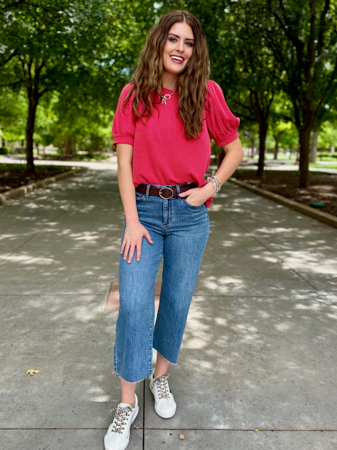 Easy Breezy Red Ribbed Puff Sleeve Top