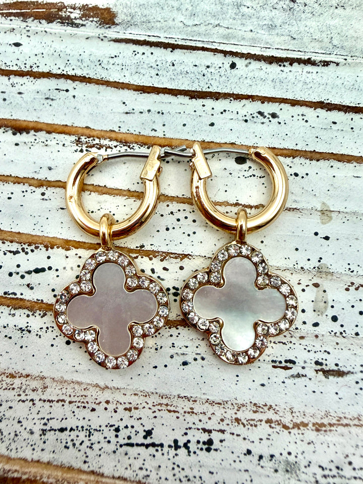 Opal Clover Huggie Earrings