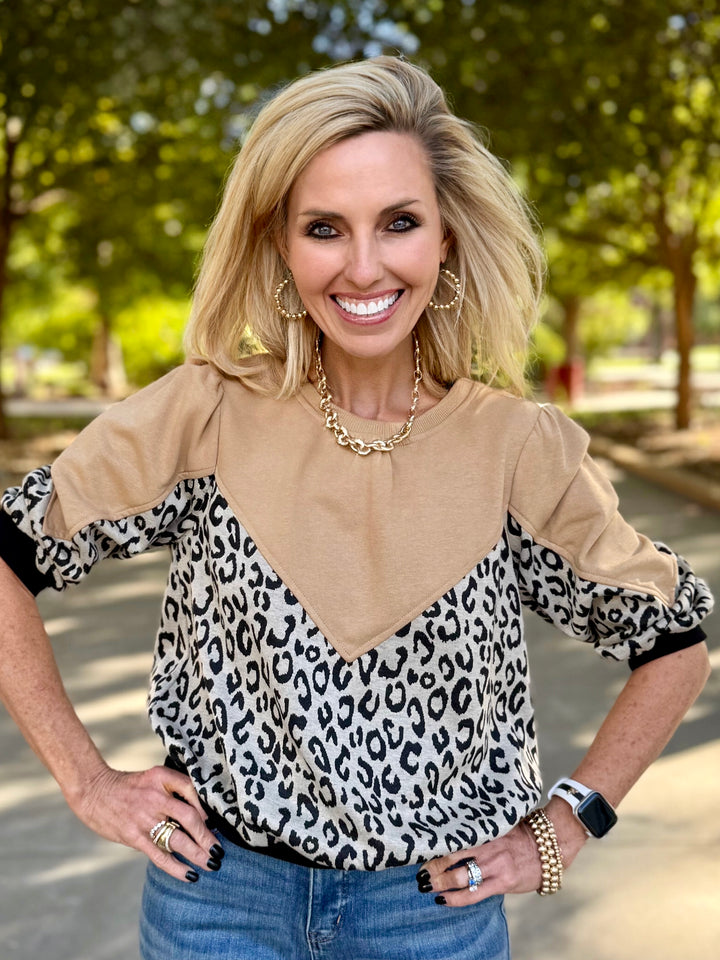 Leopard Puff Sleeve Sweatshirt