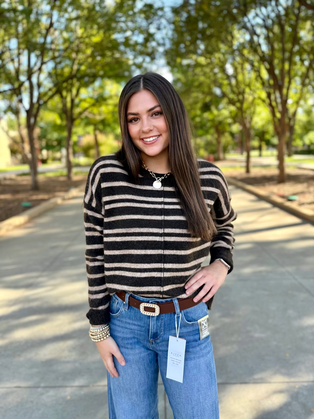 Seems Like Latte Brown Striped Sweater