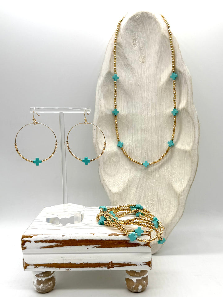 Grant Turquoise Cross Hoop Earrings