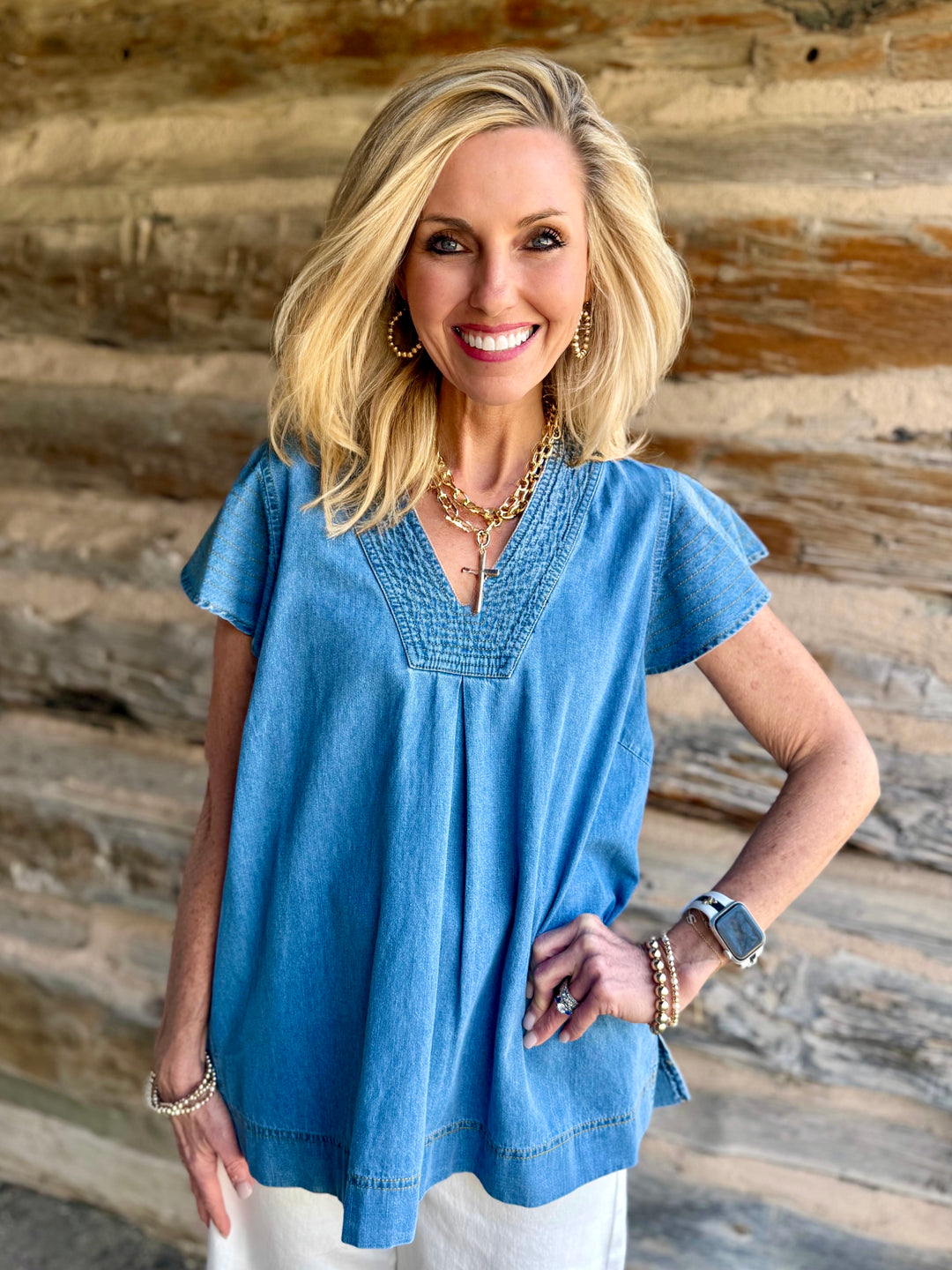 Picnic in the Park Chambray V-Neck Top