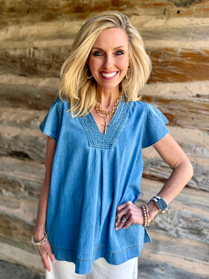 Picnic in the Park Chambray V-Neck Top