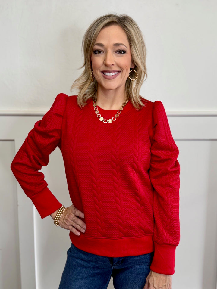 Cable Texture Red Knit Top