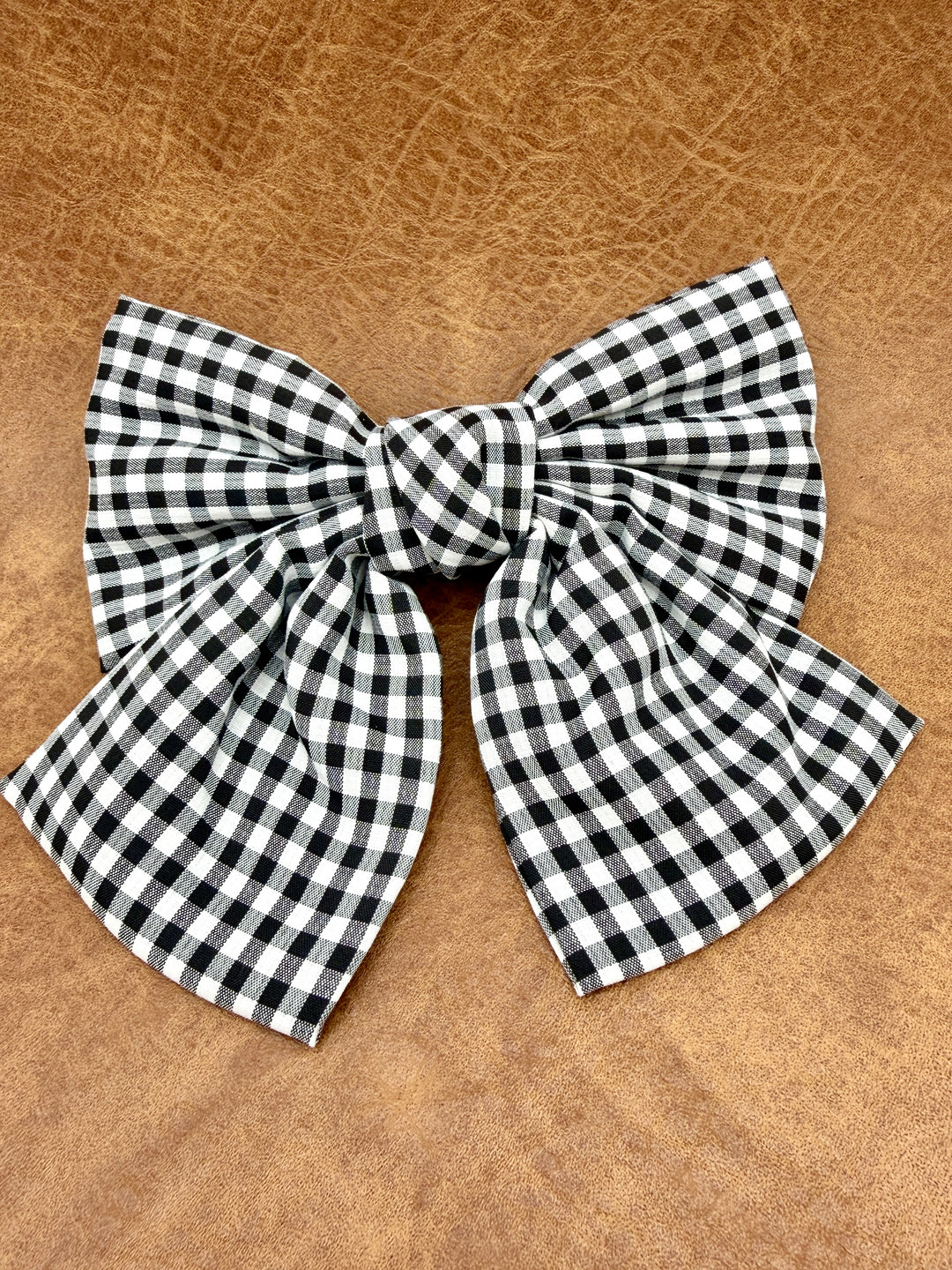 Black Gingham Clip Hair Bow