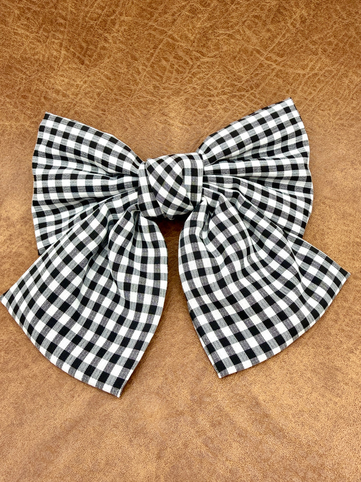 Black Gingham Clip Hair Bow