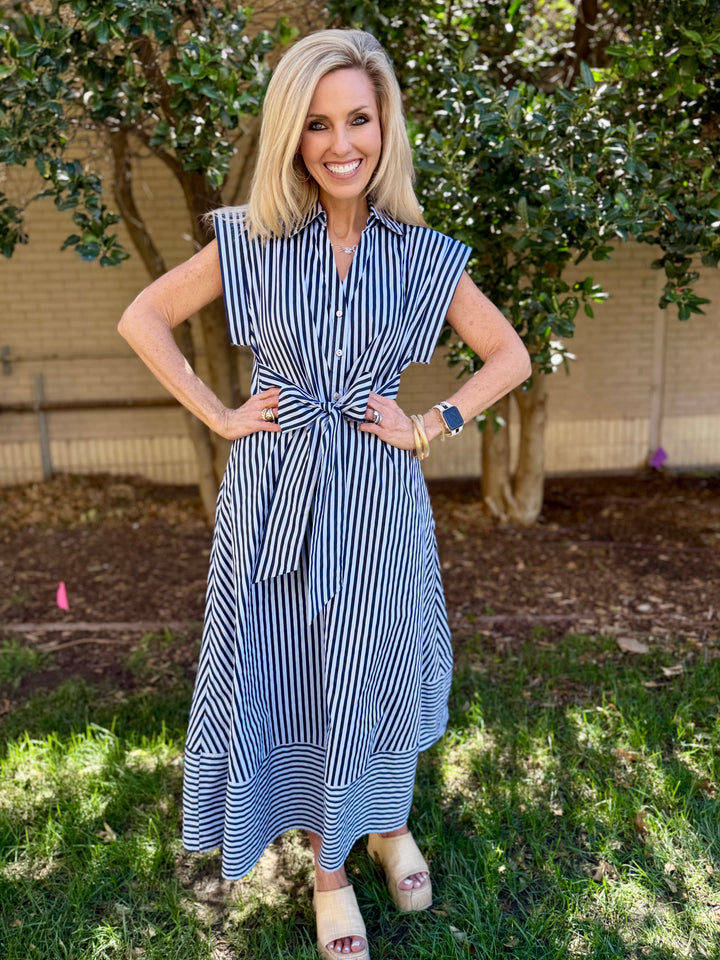Sky & Sea Navy Striped Collared Dress