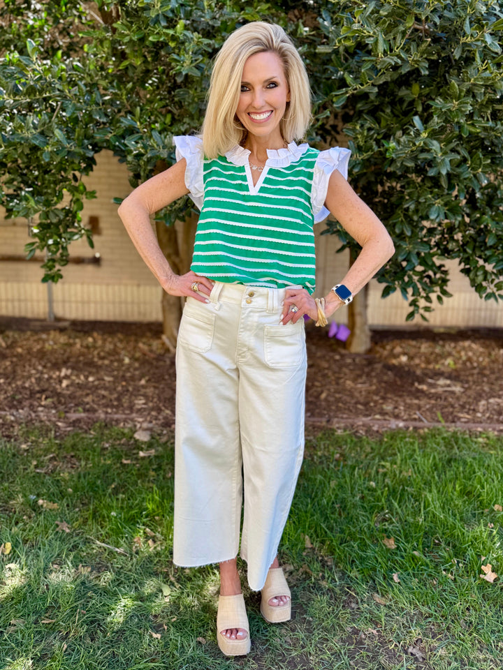 Happy Days Green Stripe V-Neck Top