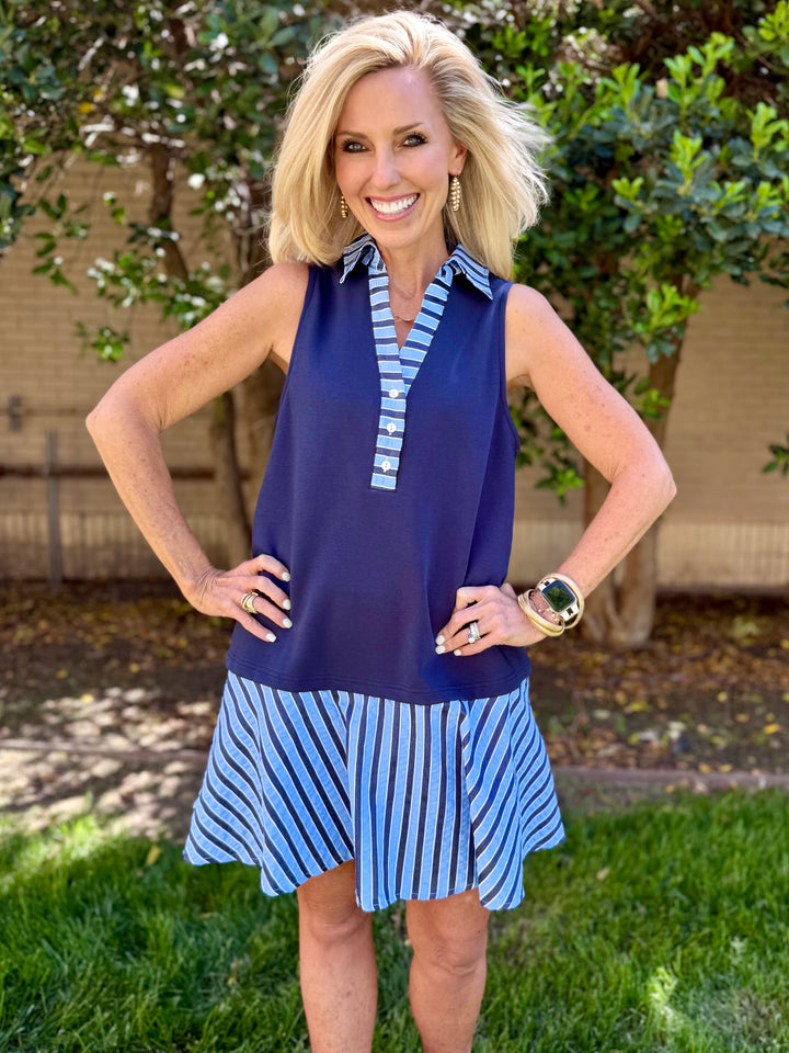 True Blue Collared Sleeveless Dress