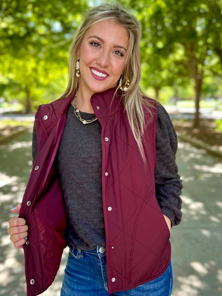 Small Town Maroon Quilted Vest