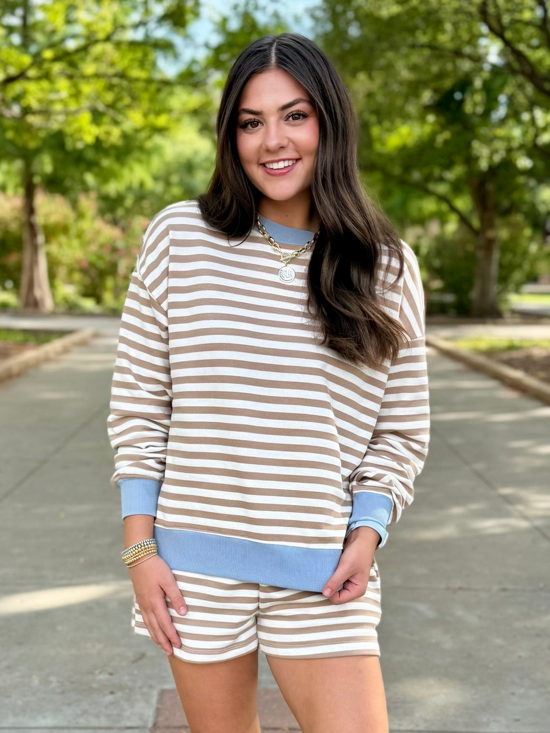 Easy Days Stripe Taupe Short Set