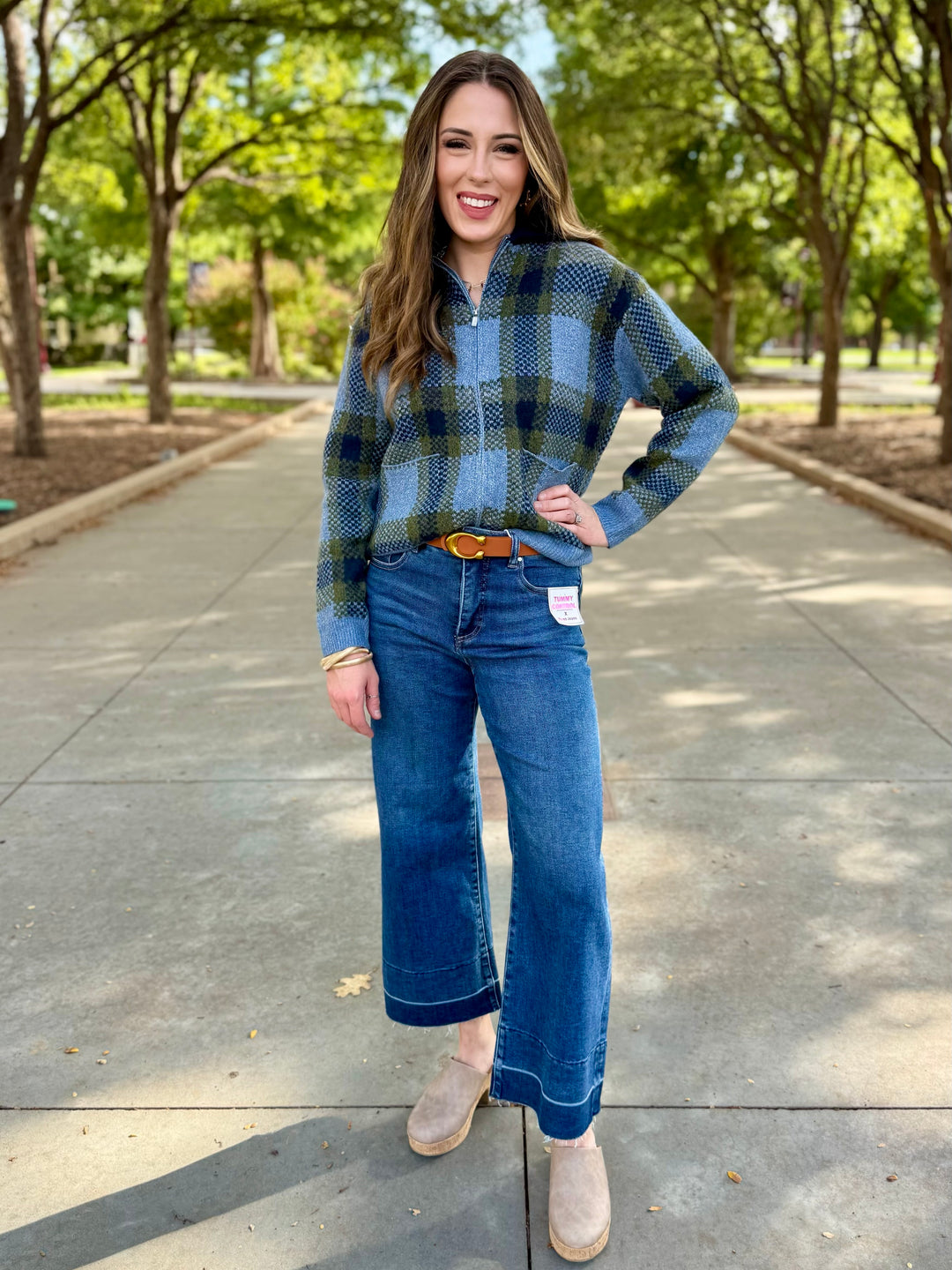 Blue Ridge Check Zip Up Sweater
