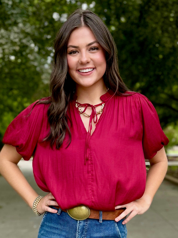 Falling In Love Maroon Satin Blouse