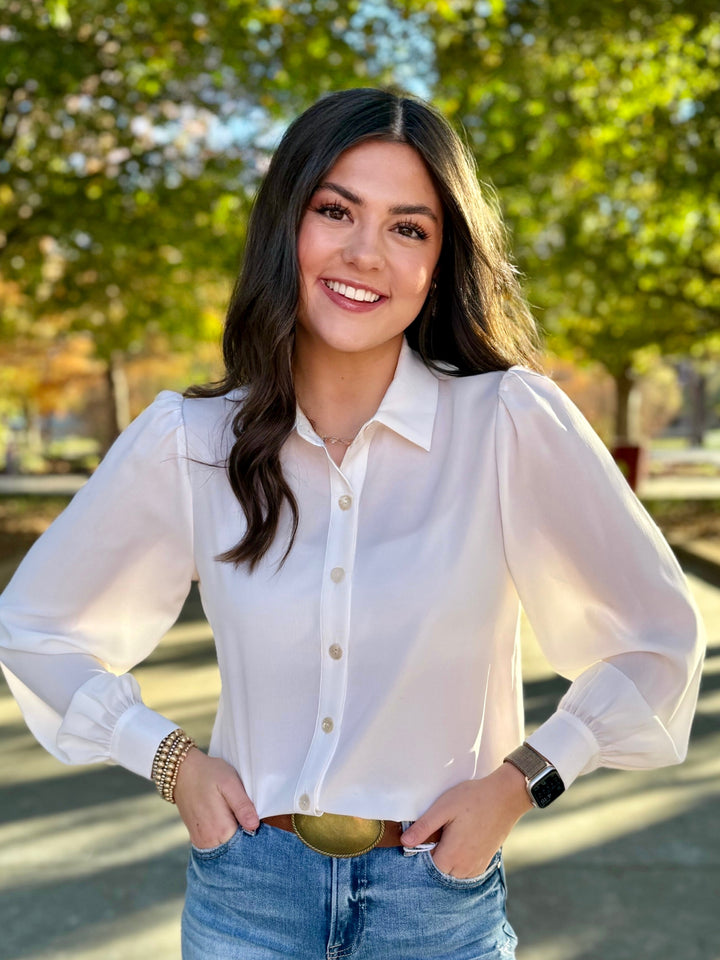 Signature White Button Down Blouse