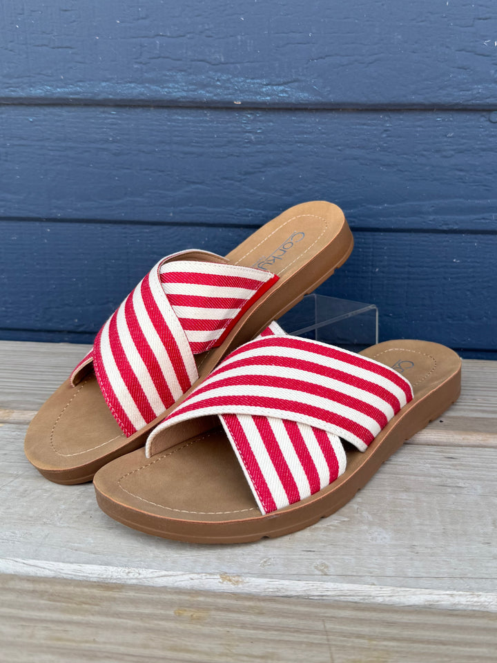 Dig It Red Striped Sandal by Corkys