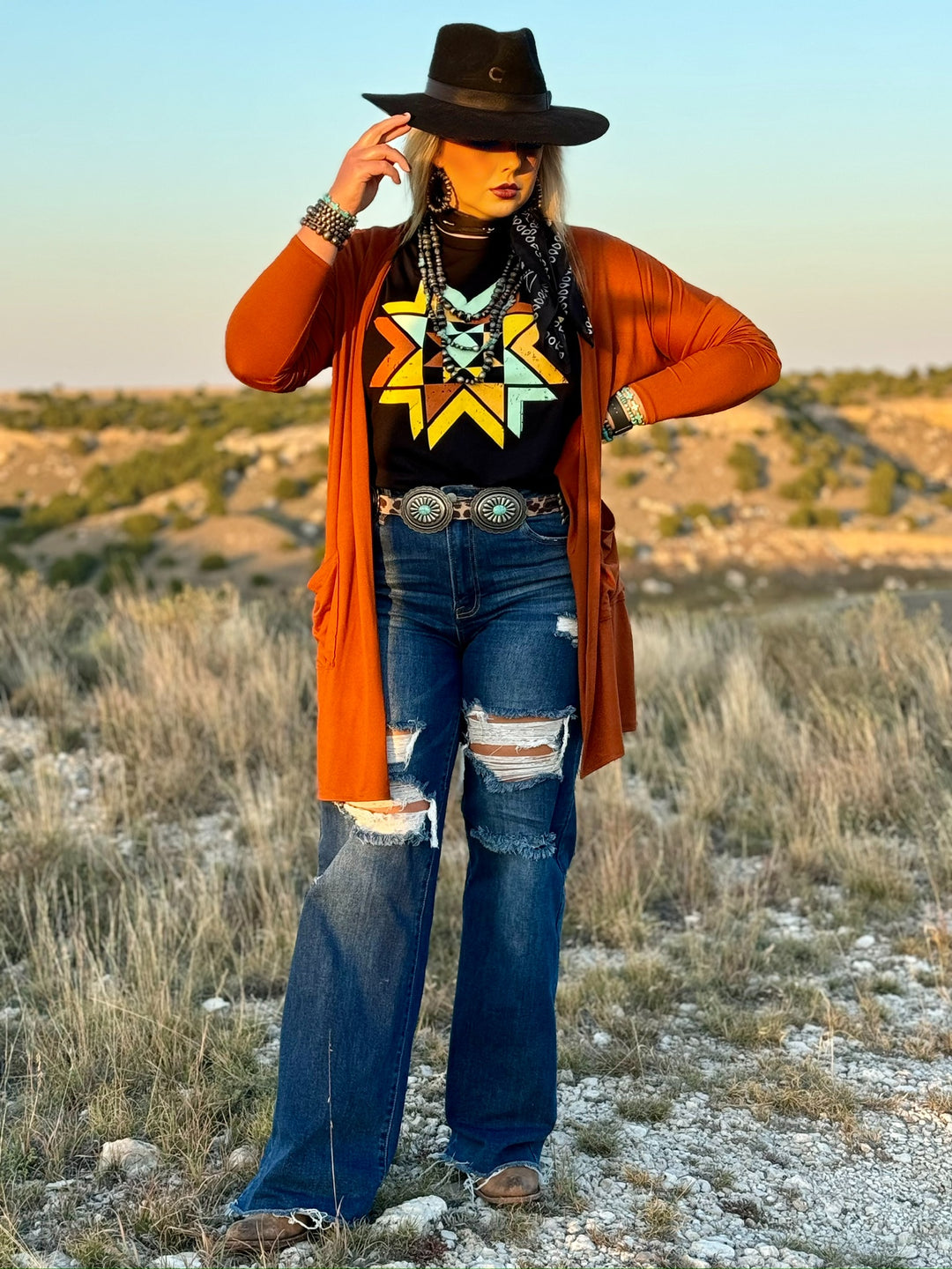 Quilted Aztec in Multicolor Ink Short Sleeve Tee by Texas True Threads