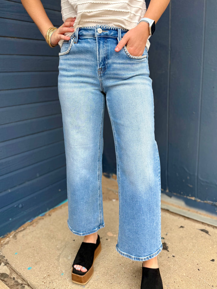 Minnie High Rise Cropped Embroidered Detail Jean by Risen