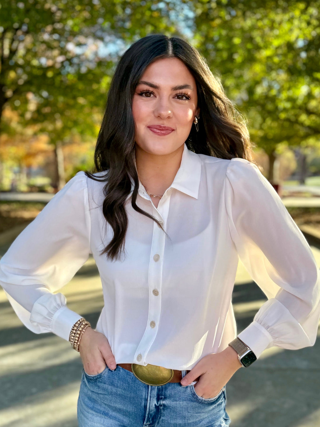 Signature White Button Down Blouse