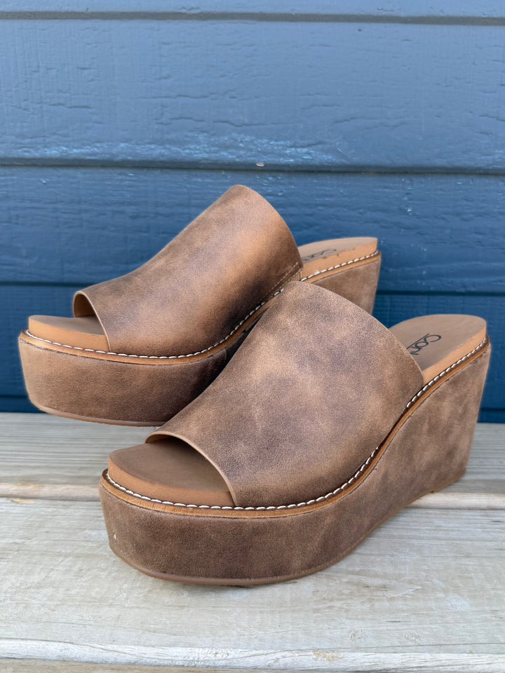 Mugshot Tan Slip On Wedge by Corkys