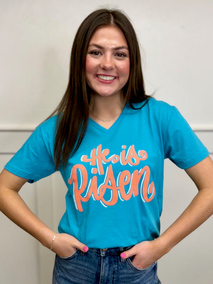 He Is Risen V-Neck Tee by Texas True Threads