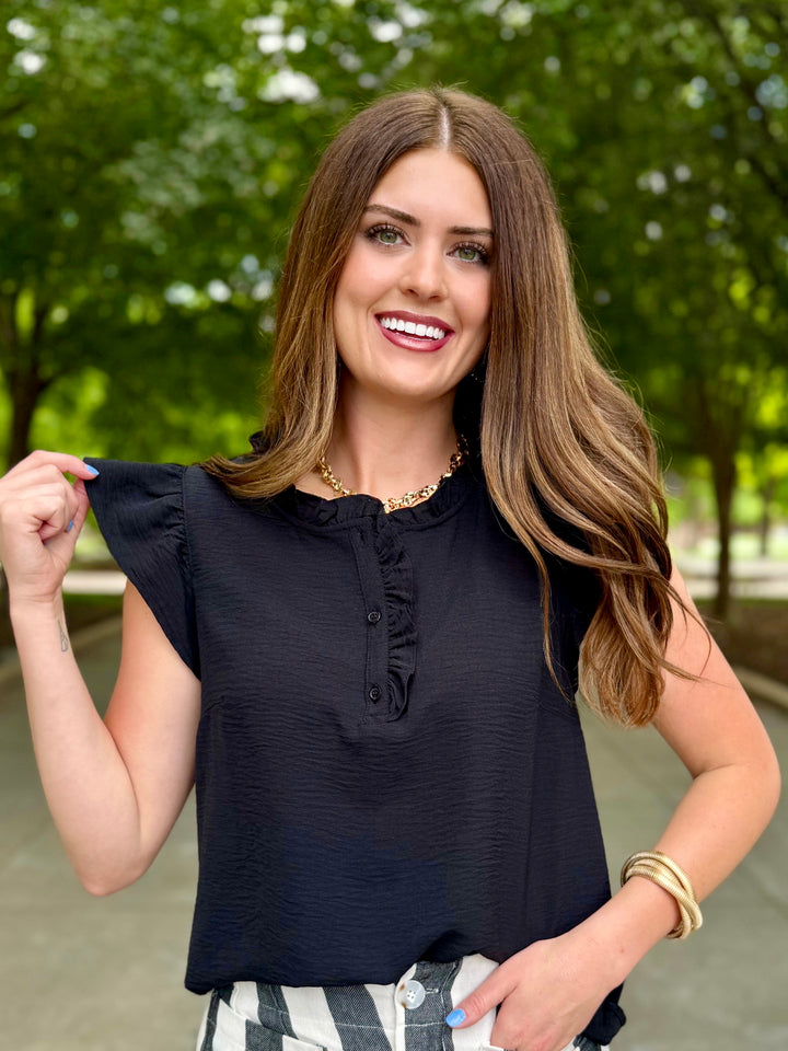 Easy Peasy Black Ruffle Blouse