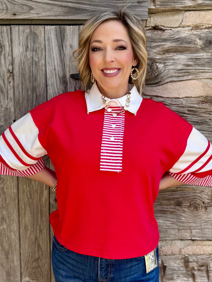 Red & Ready Collared Top