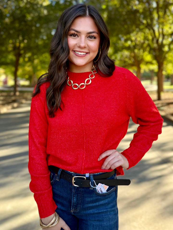 Signature Red Front Seam Sweater