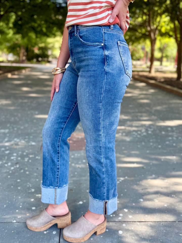 Maple High Rise Straight Leg Cuff Jean by Risen