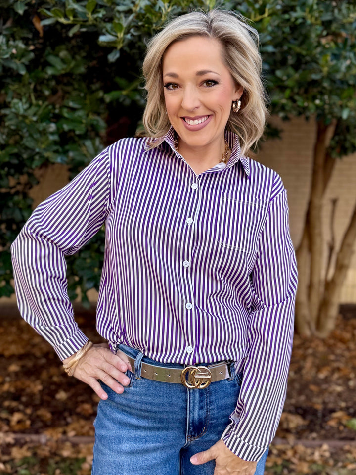 Purple Flow Striped Button Down