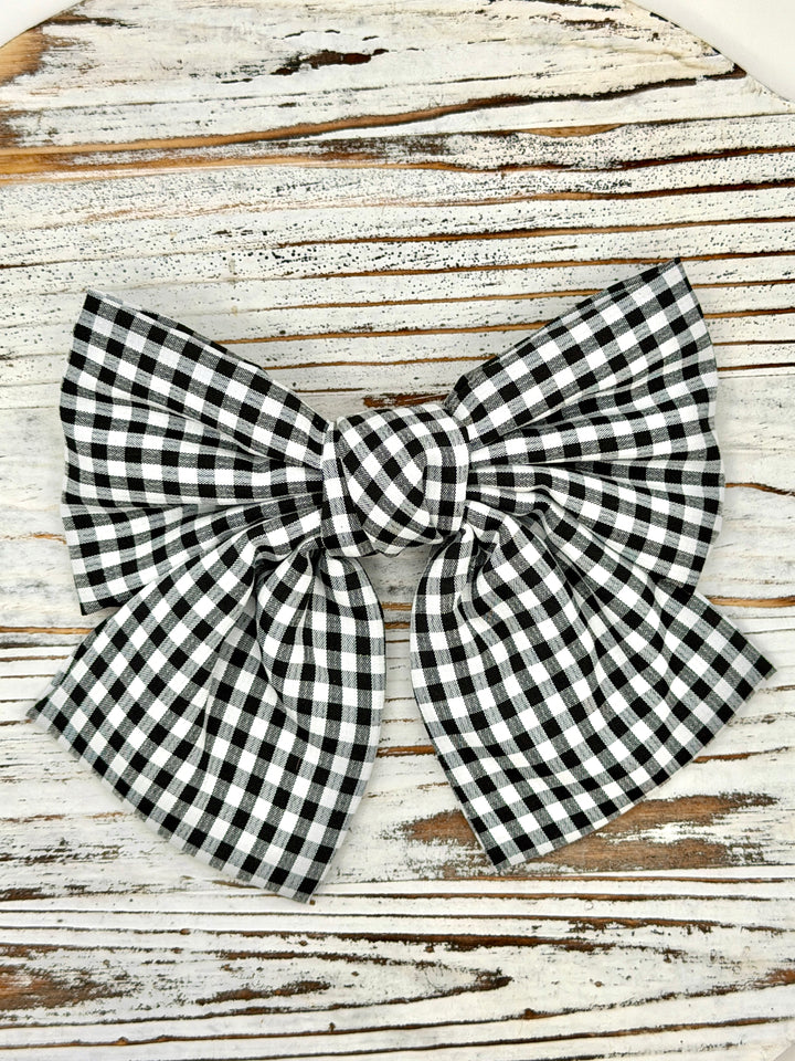 Black Gingham Clip Hair Bow
