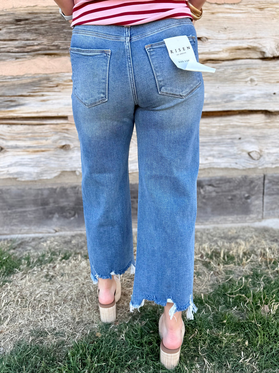 Serenity High Rise Wide Leg Crop Distressed Hem by Risen