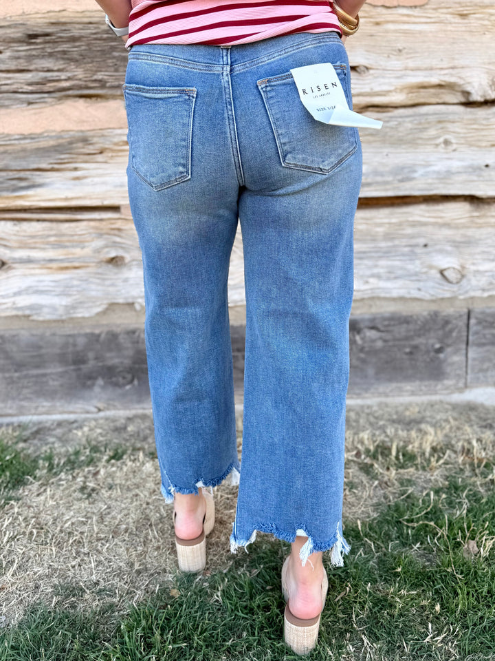 Serenity High Rise Wide Leg Crop Distressed Hem by Risen