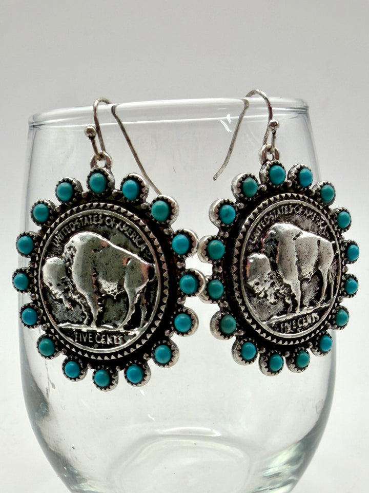 Turquoise Buffalo Coin Earrings