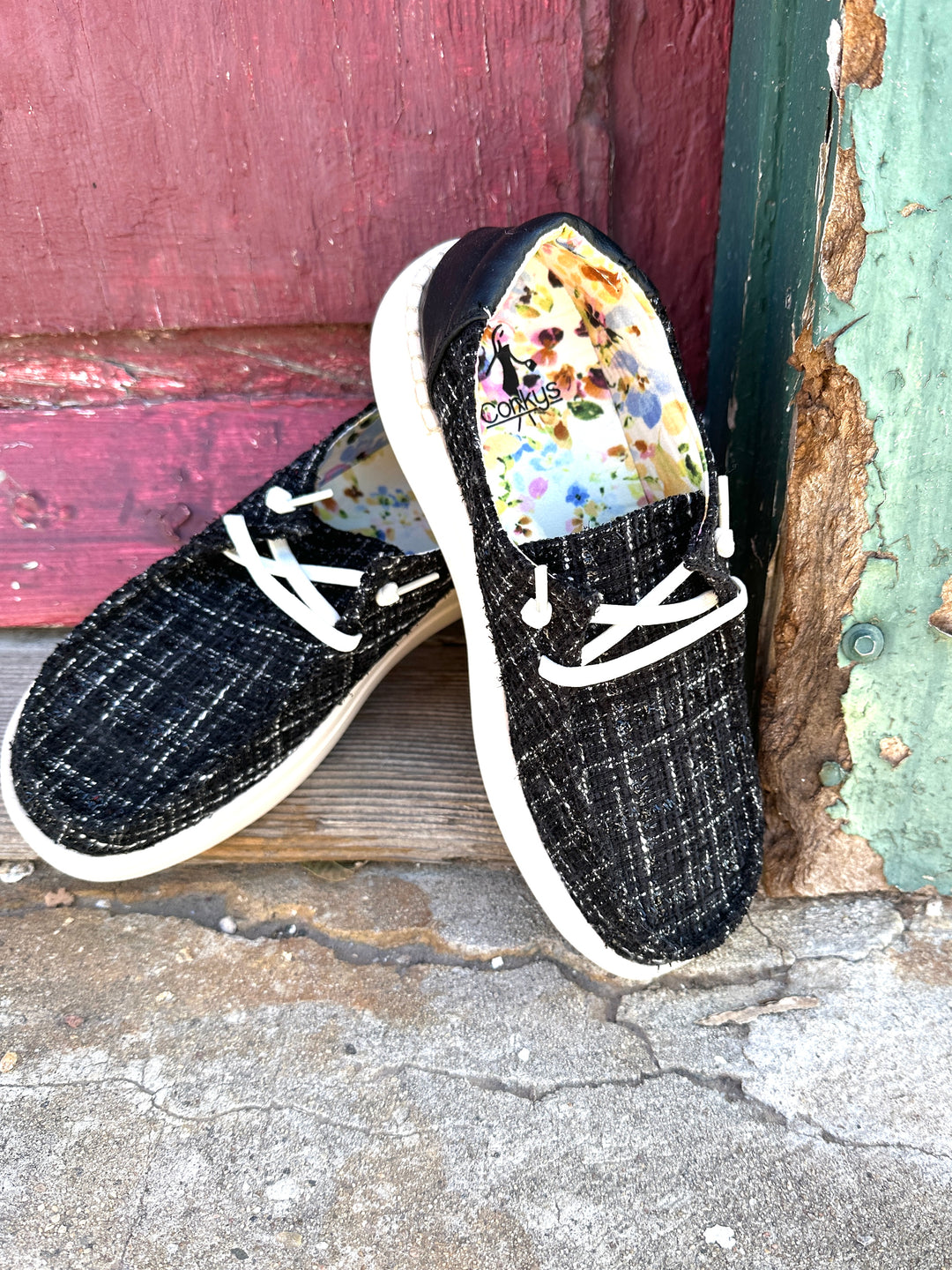 Dashing Plaid Black Tweed Slip On by Corkys