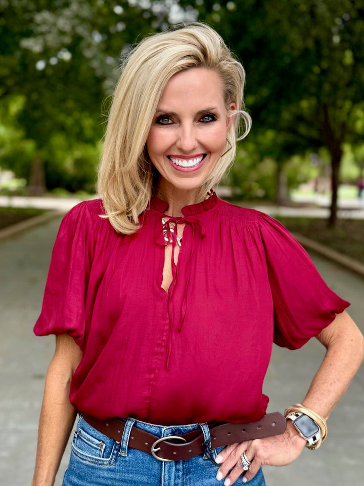 Falling In Love Maroon Satin Blouse