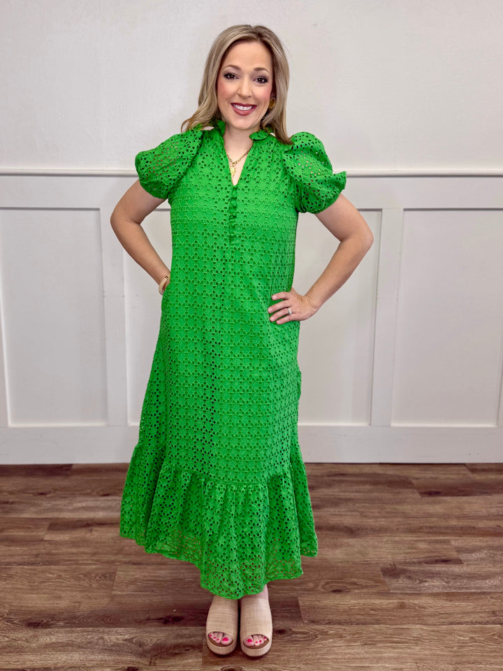 Southern Goodness Green V-Neck Midi Dress
