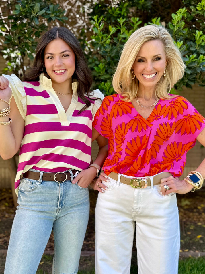 Bunches of Fun Pink V-Neck Blouse