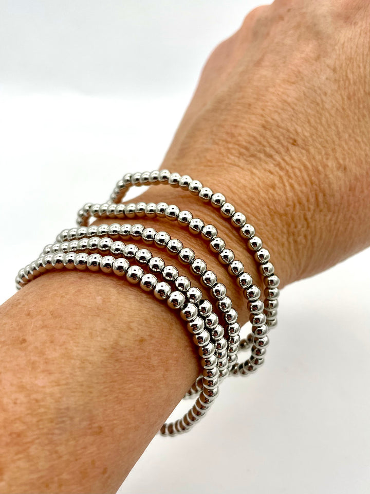 Hilda Silver Beaded Bracelet Set