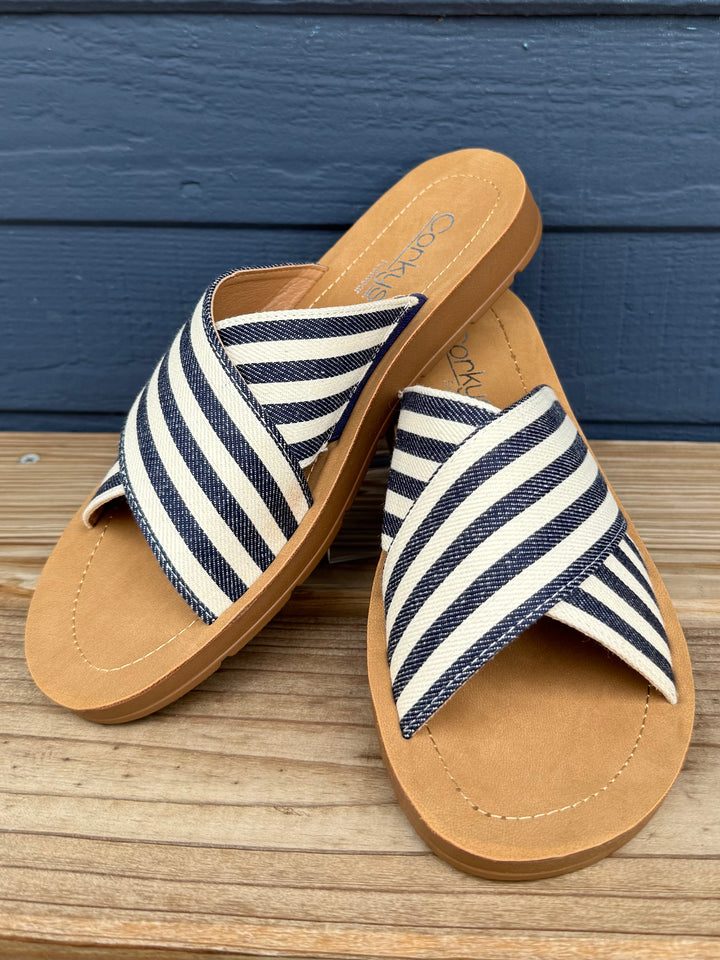 Dig It Navy Stripe Sandal by Corkys