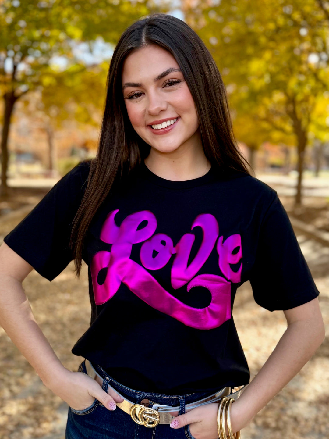 Love in Metallic Pink Short Sleeve Tee