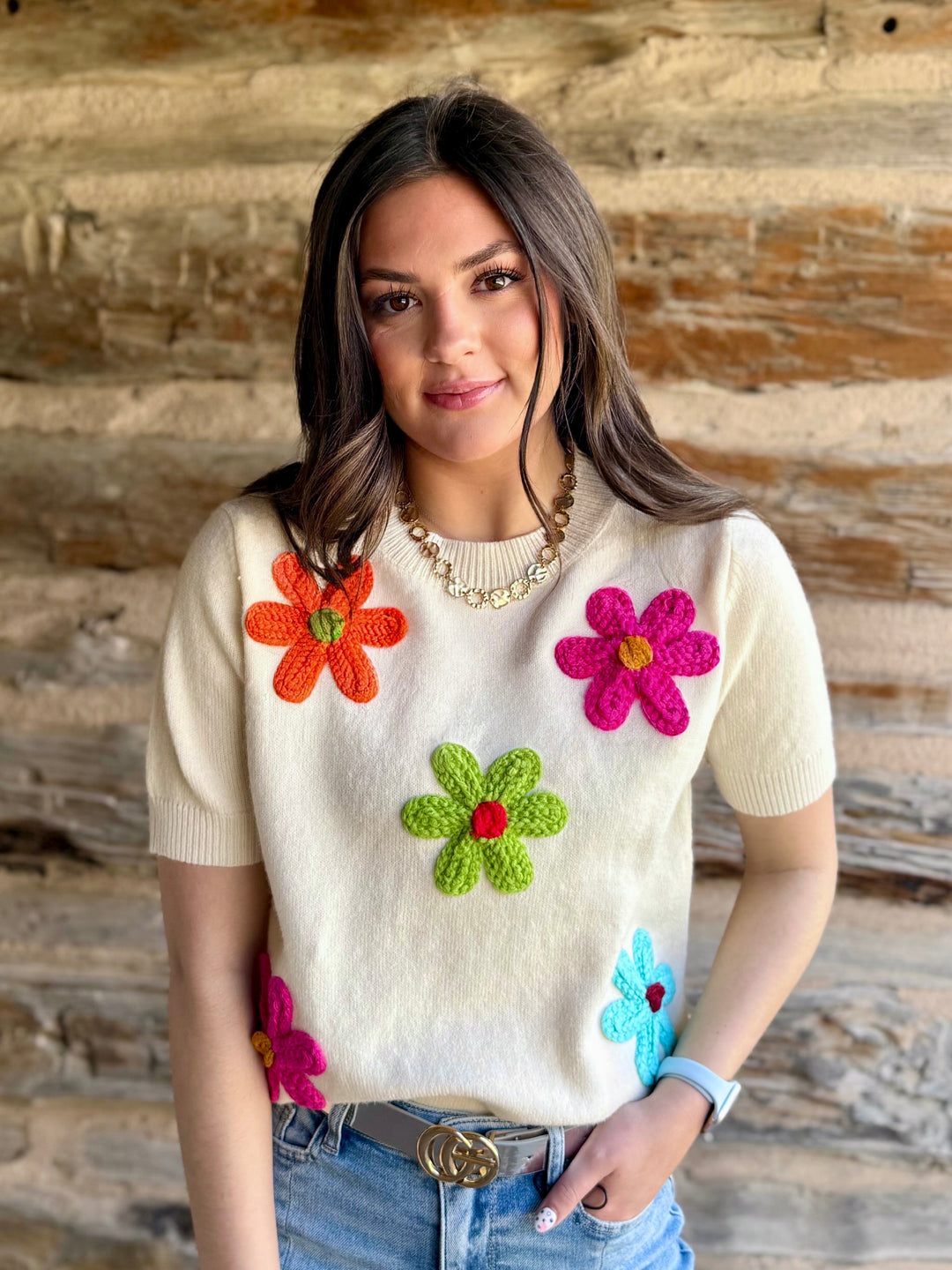 Garden Stitch Ivory Sweater