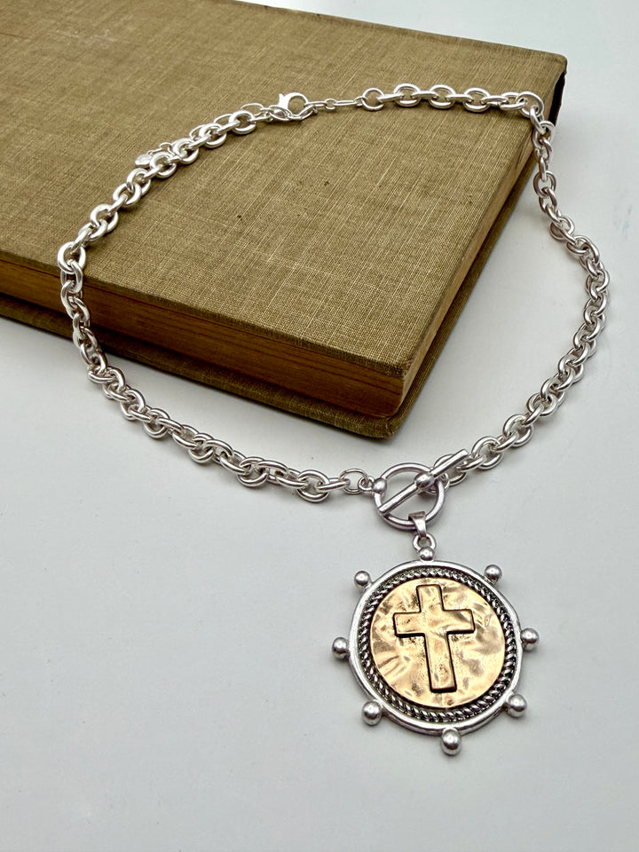 Two Tone Coin Pendant Necklace