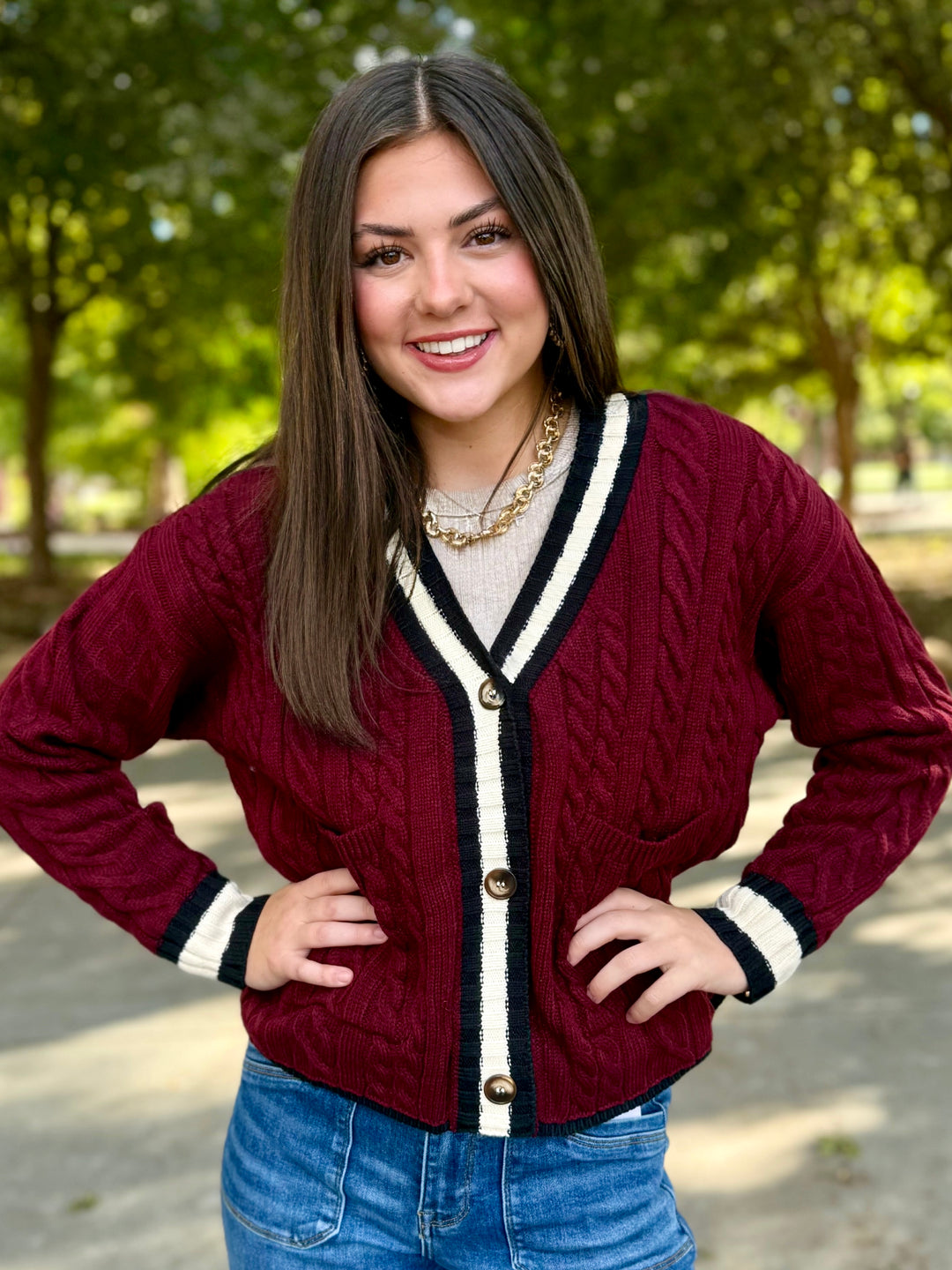 Maroon Mornings V-Neck Cardigan